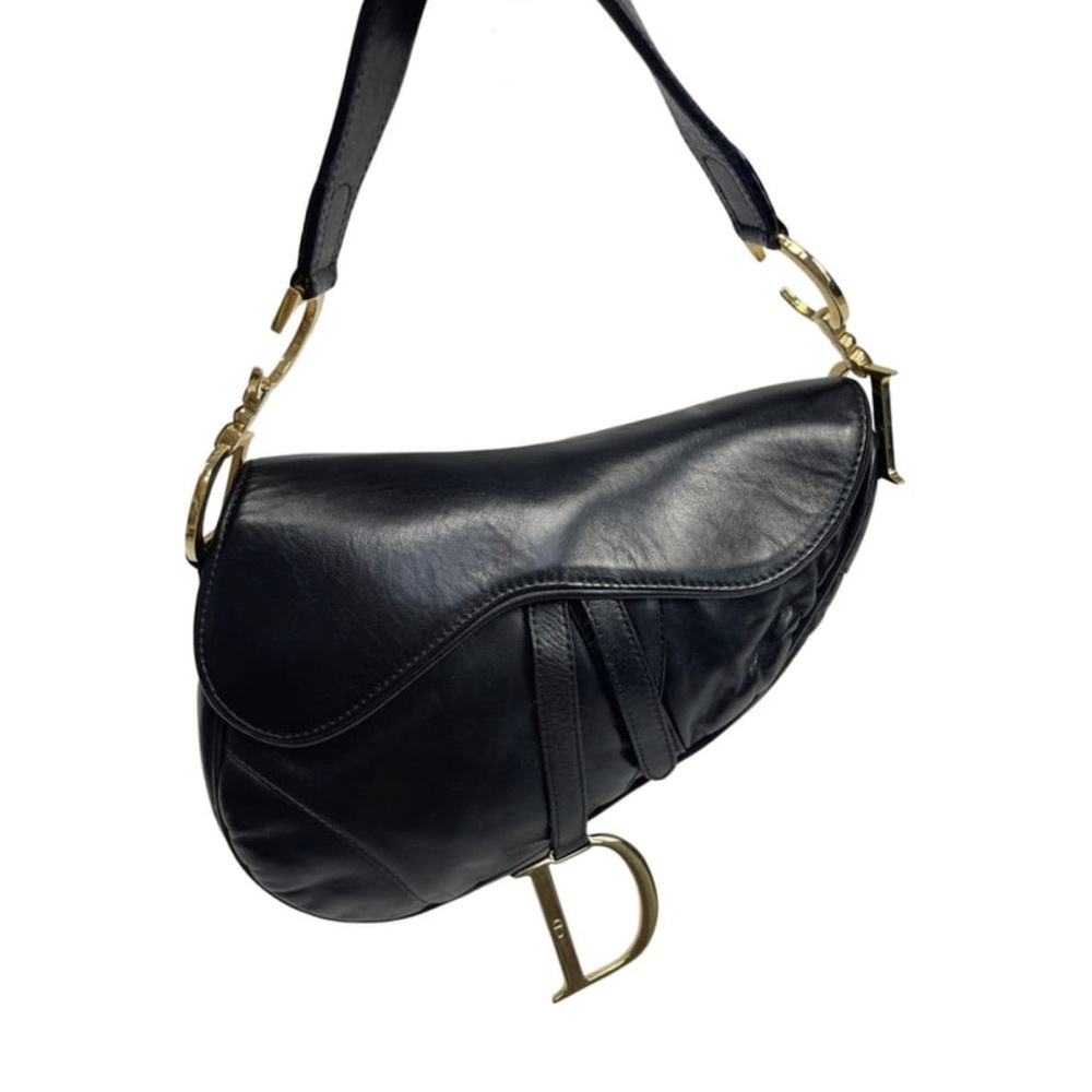 Vintage Black Dior Saddle Bag with Gold Hardware